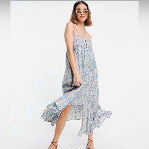 Free People Molly Jo Midi Dress in Blue Size Small New